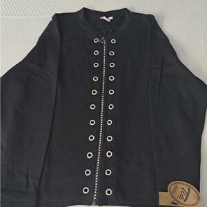 Tia Designs Black Eyelet Detail Rhinestone Crystal Zip Jacket